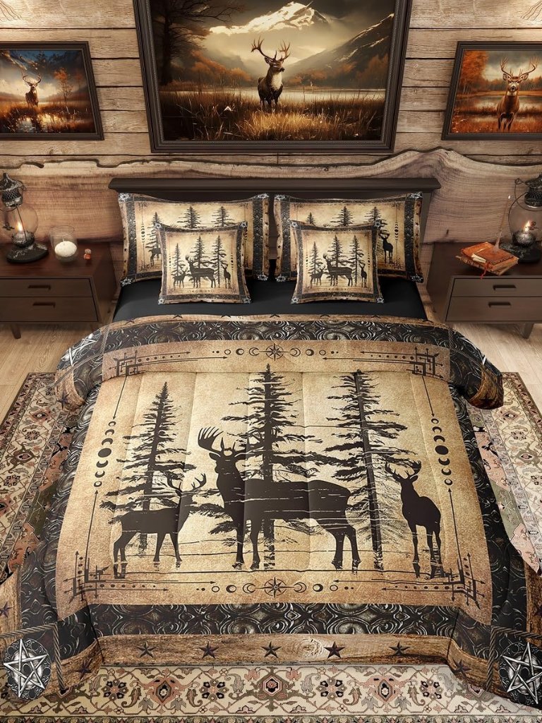 Rustic Deer Comforter Set 7 Piece Farmhouse Cabin Bed In A Bag King Western Wood